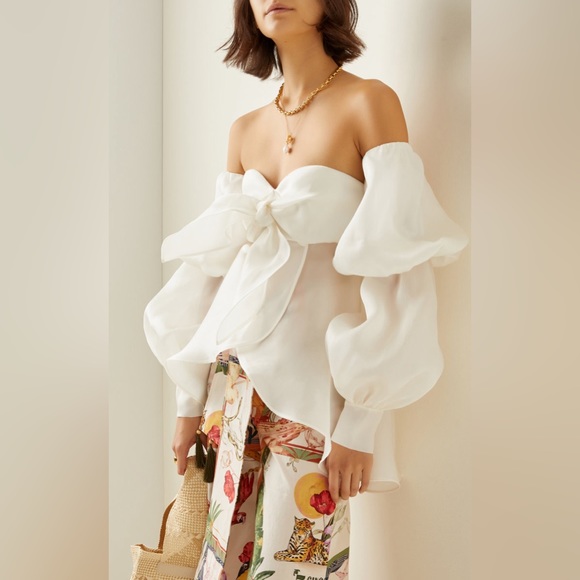 Andres Otalora Serrania Puffed-Sleeve Off-The-Shoulder Silk Top - Picture 7 of 9